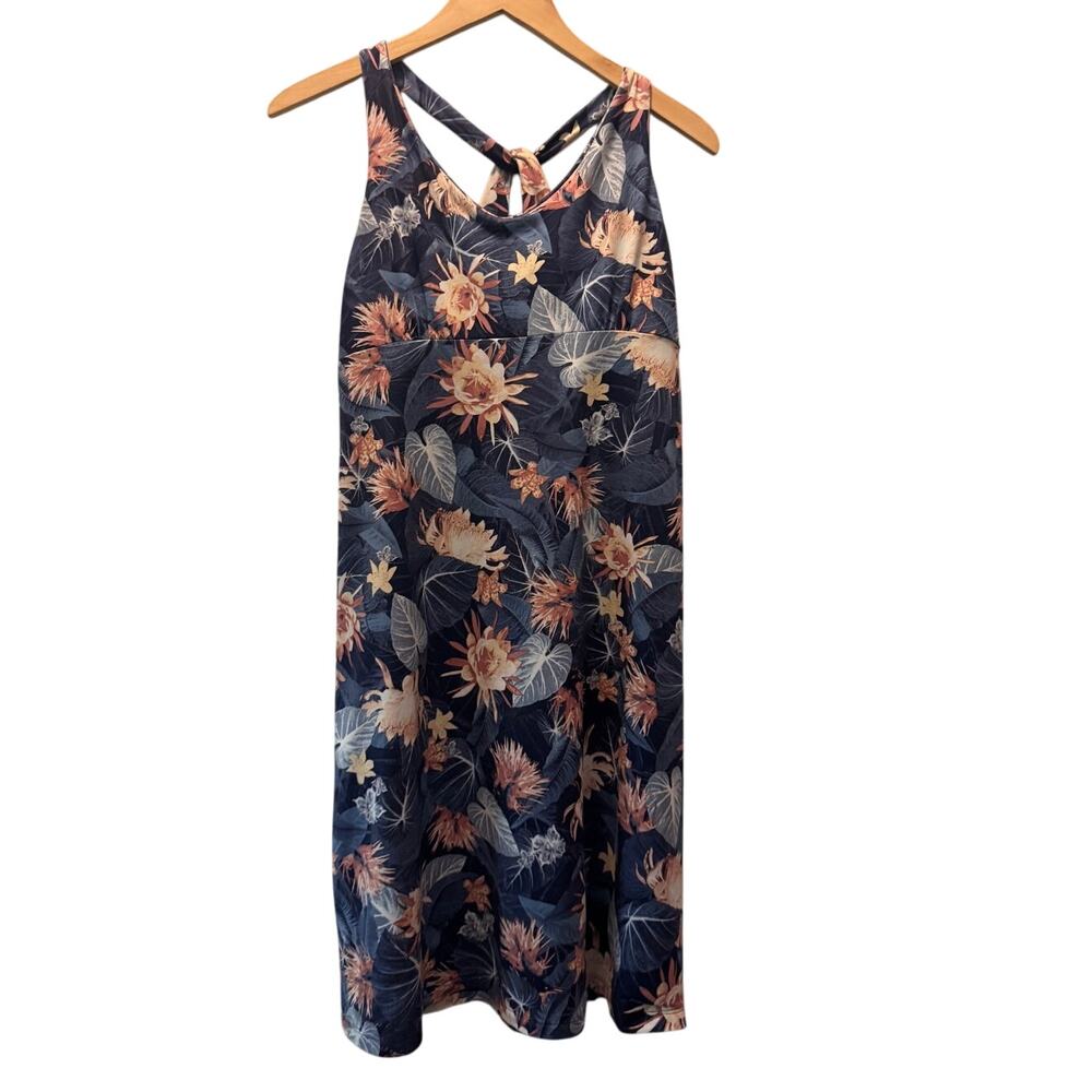 Patagonia Womens Magnolia Spring Midi Dress Blue Tropical Floral Twist Back Sz L